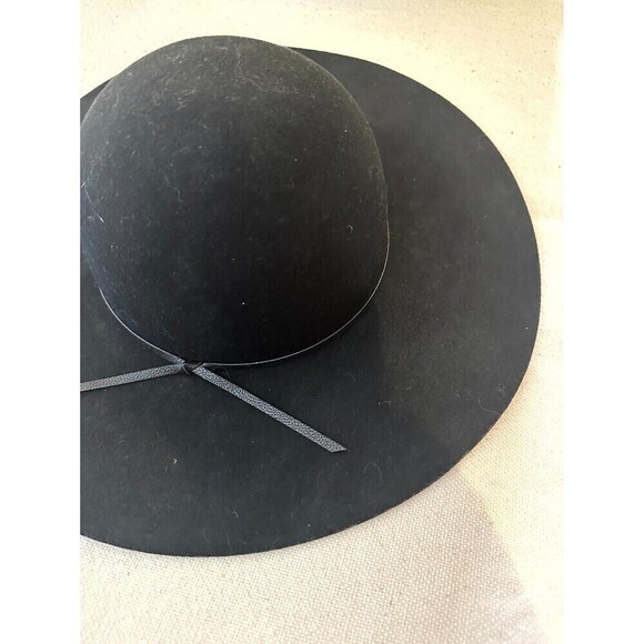 Wool Floppy Hat with Attached Leather Wrap Around Trim One Size - Picture 3 of 10